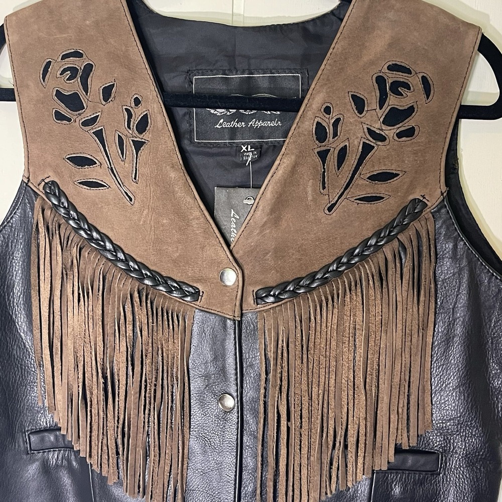 UNIK Womens Black Leather Motorcycle Vest XL Snap Front Biker NWT - Picture 4 of 15